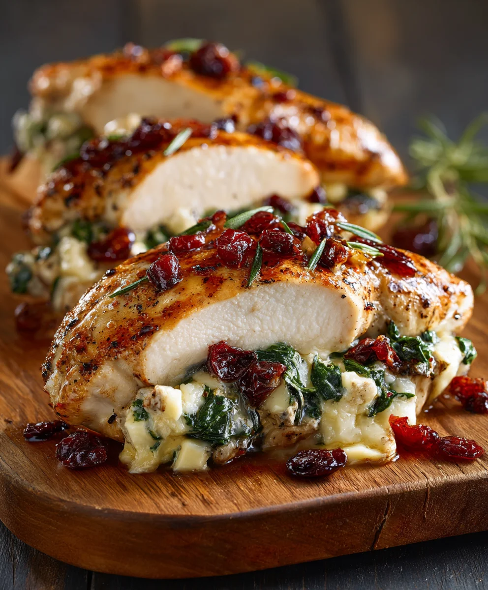 Decadent Cranberry Spinach Brie Stuffed Chicken Dinner