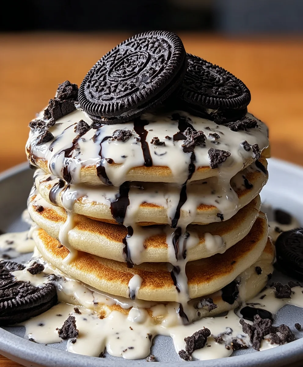 Oreo Pancakes with Cream Cheese Drizzle Recipe!