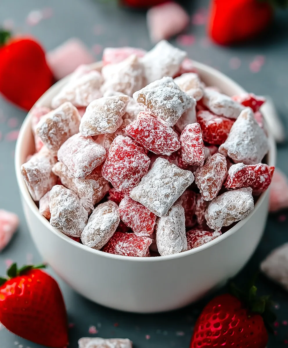 Valentines Non-Alcoholic Puppy Chow w/ Strawberries & Cream