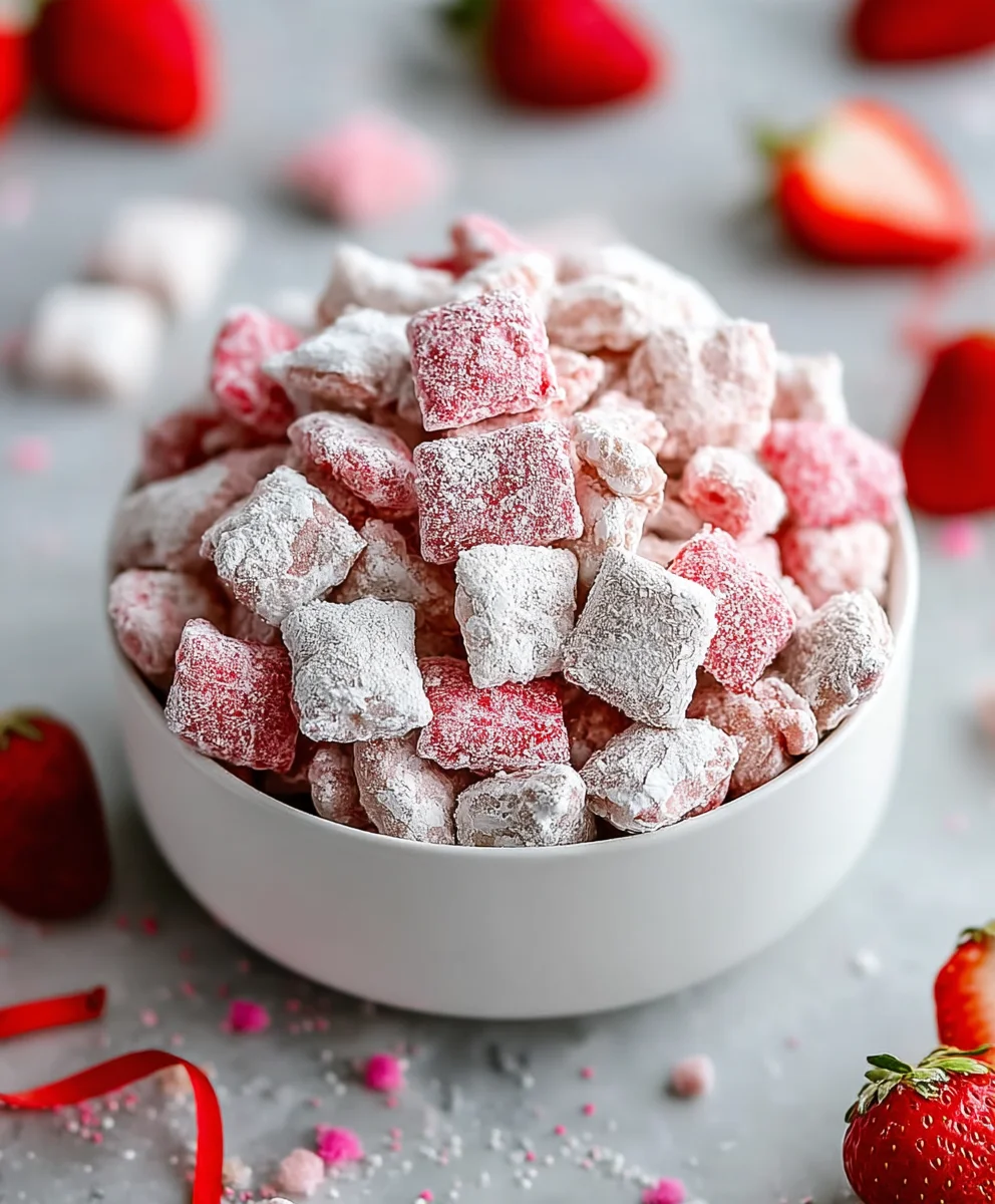 Valentines Non-Alcoholic Puppy Chow w/ Strawberries & Cream