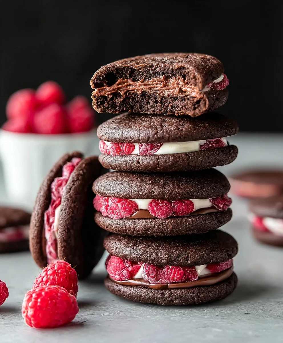 Homemade Chocolate Raspberry Cookie Sandwiches-Decadent Treats