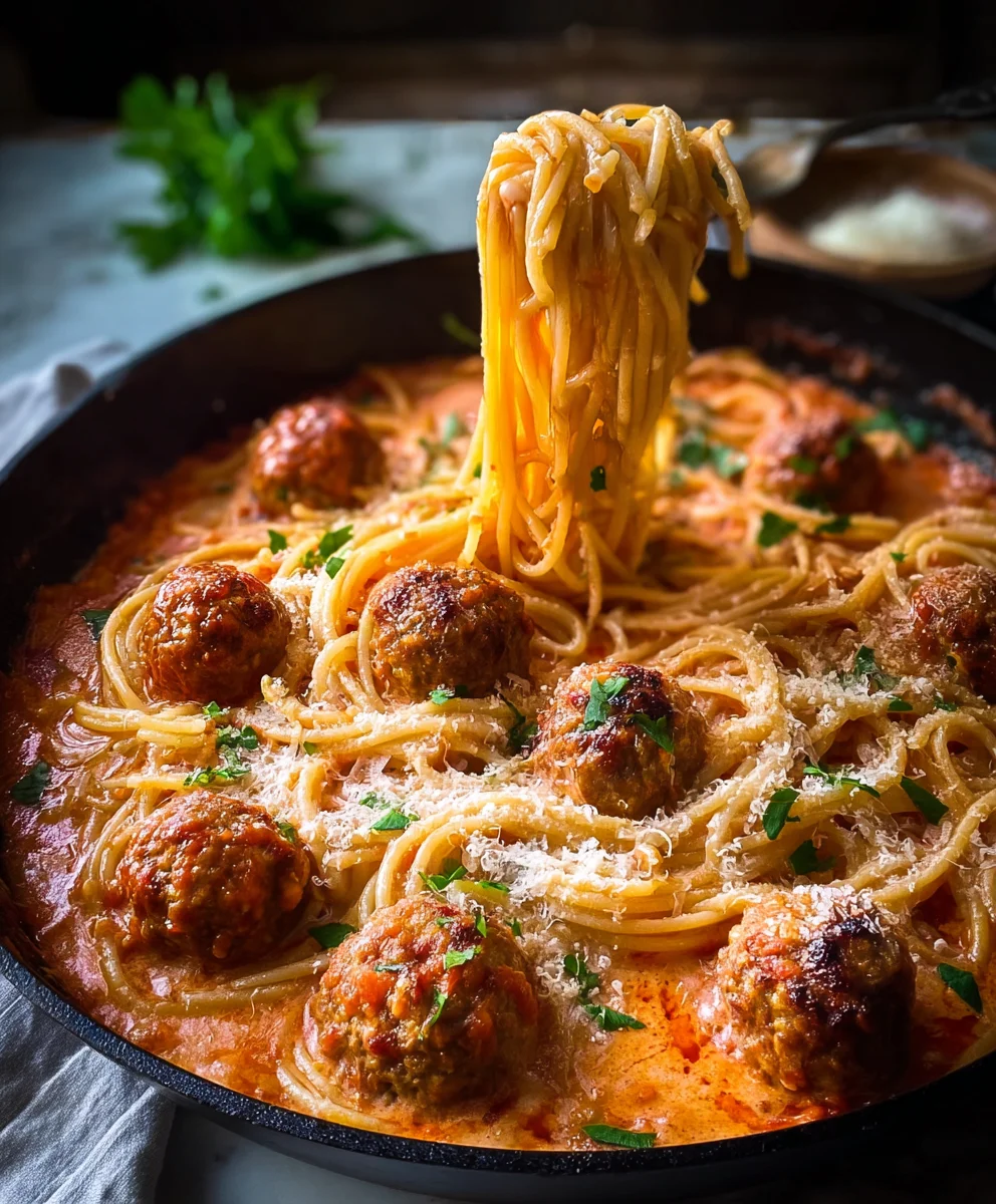Creamy Spaghetti & Beef Meatballs Recipe