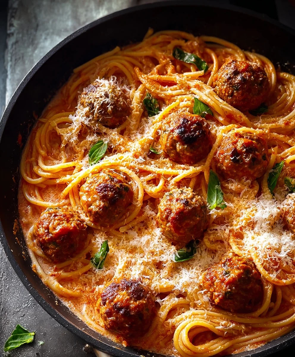 Creamy Spaghetti & Beef Meatballs Recipe
