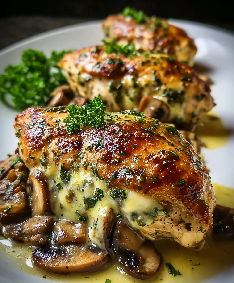 Savory Cheesy Garlic Butter Mushroom Stuffed Chicken Dinner