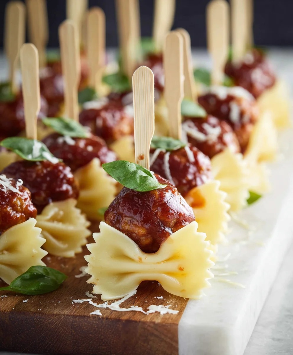 Bowtie Pasta-Beef Meatball Skewers-Quick Bites