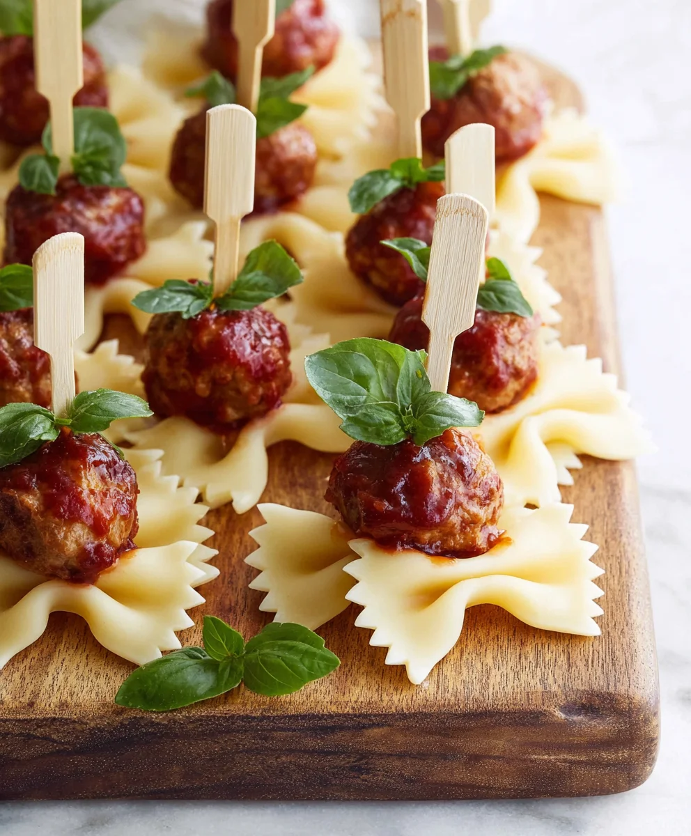Bowtie Pasta-Beef Meatball Skewers-Quick Bites