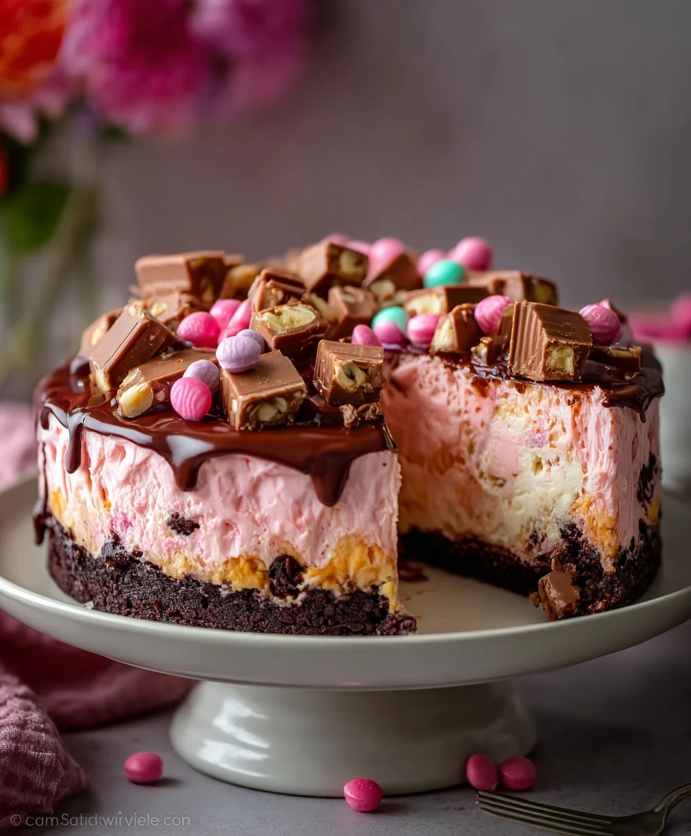 Delicious Pink Snickers Cheesecake Recipe
