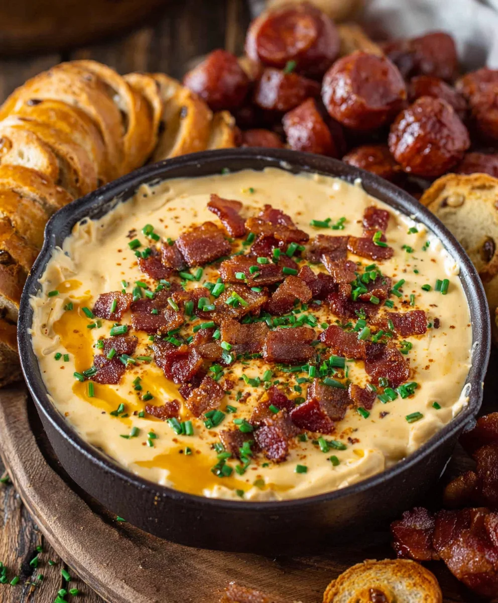 Non-Alcoholic Beer Cheese Dip with Beef Bacon