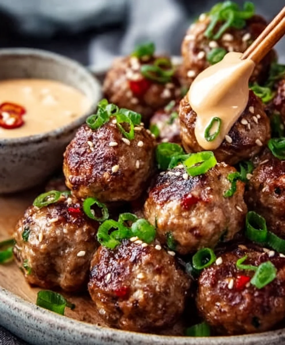 Korean BBQ Beef Meatballs Spicy Mayo Dip Easy Recipe