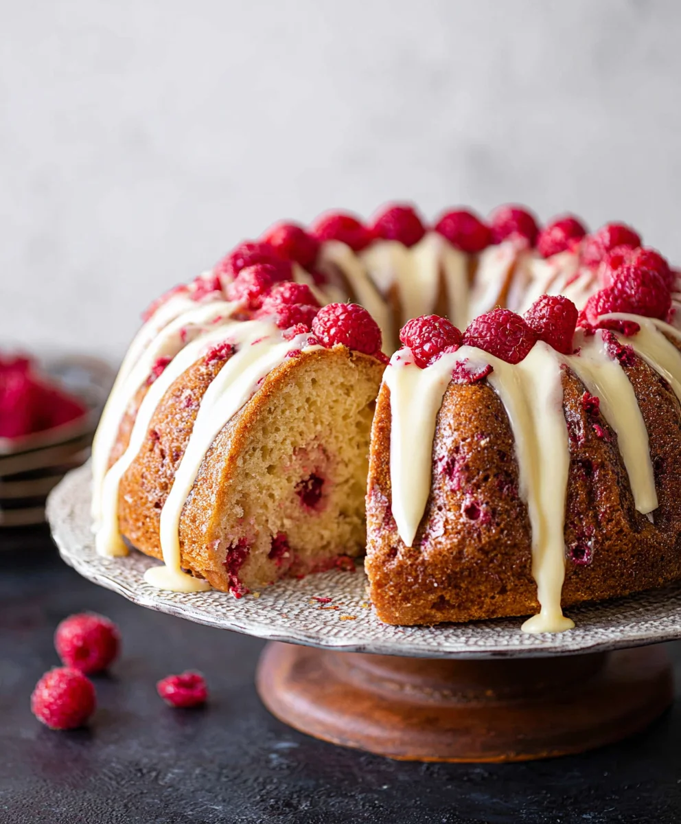 Raspberry White Chocolate Bundt Cake-Easy Dessert