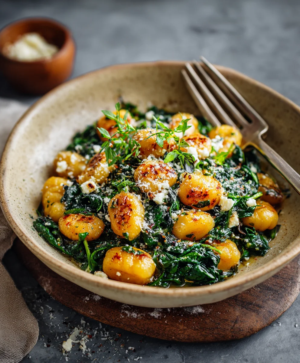 Crispy Gnocchi Spinach Feta Easy Weeknight Meal