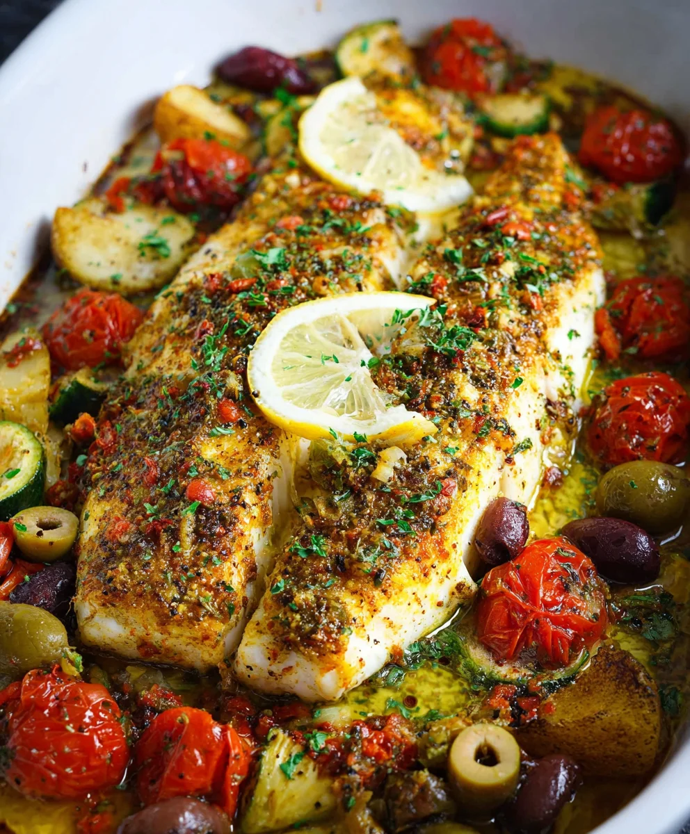 Easy Mediterranean Baked Fish- Quick Healthy Dinner