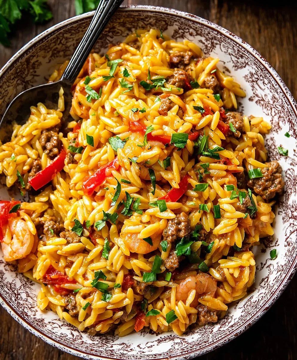 Spicy Cajun Orzo- Easy Beef & Veggie One-Pot Meal