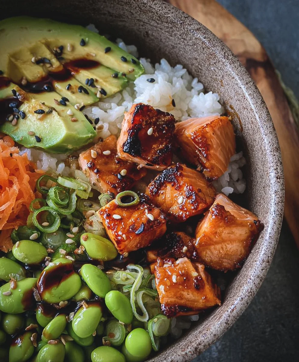 Gluten-Free Teriyaki Salmon Sushi Bowl-Easy Recipe