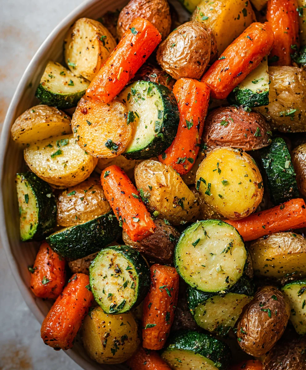 Garlic Herb Roasted Potatoes Carrots Zucchini Recipe