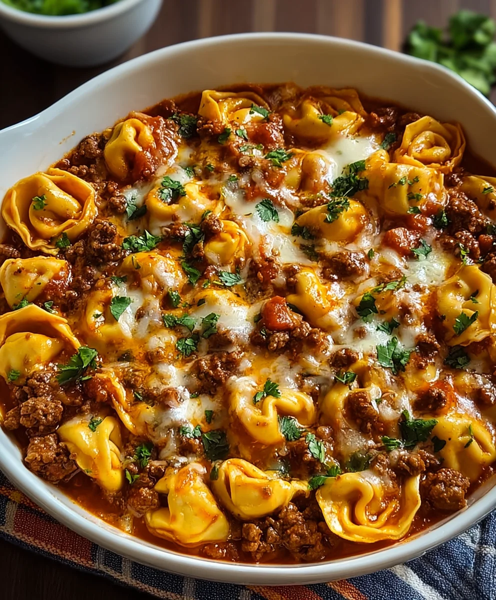 Cheesy Beef Enchilada Tortellini-Easy Dinner Delight