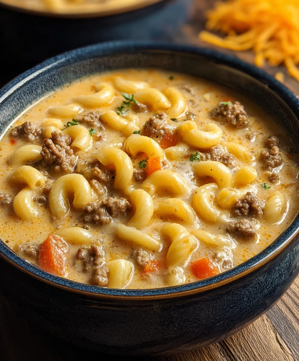 Cheeseburger Macaroni Soup - Creamy Beef Comfort
