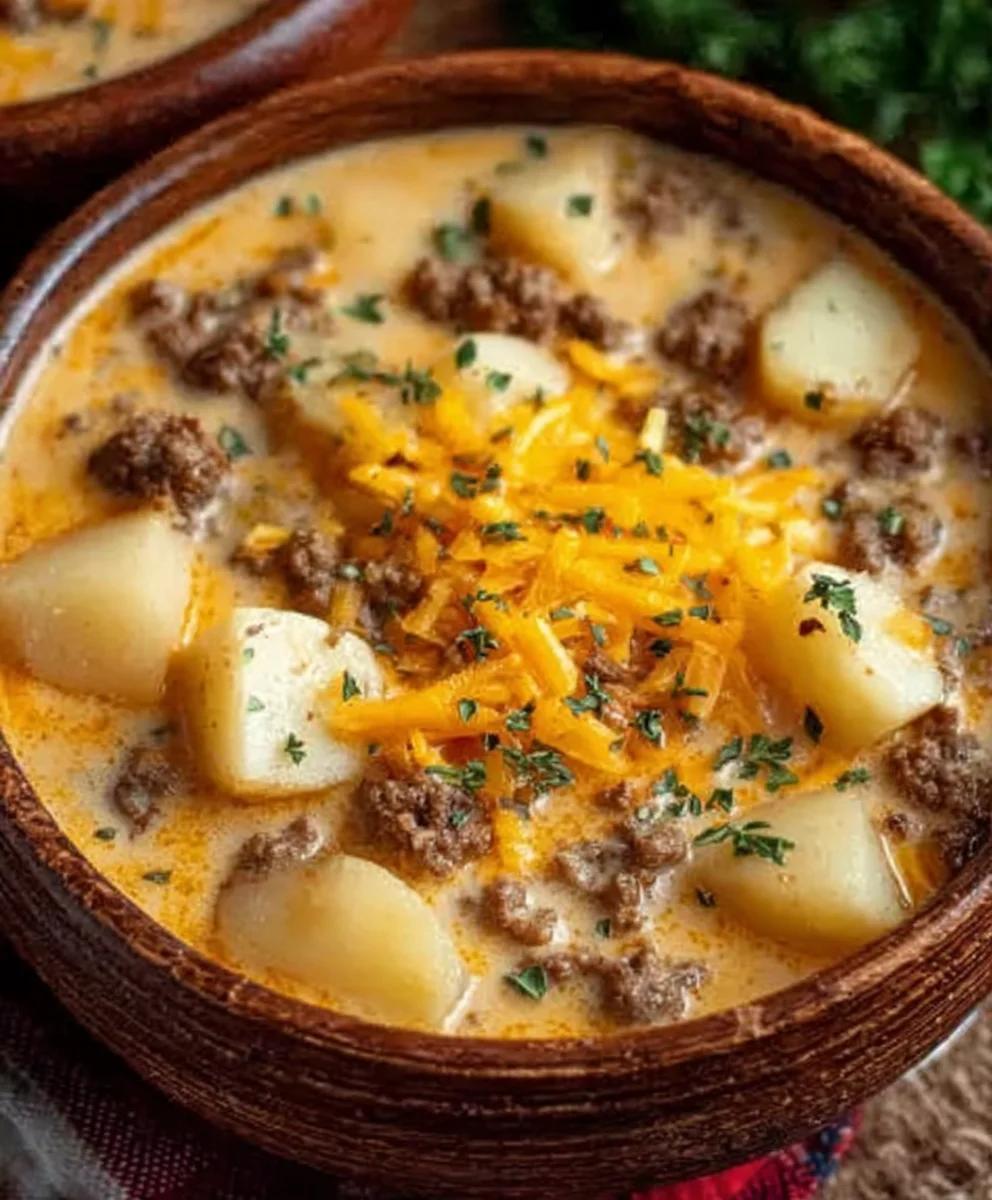 Cheesy Beef Beef Hamburger Potato Soup - Comfort Food