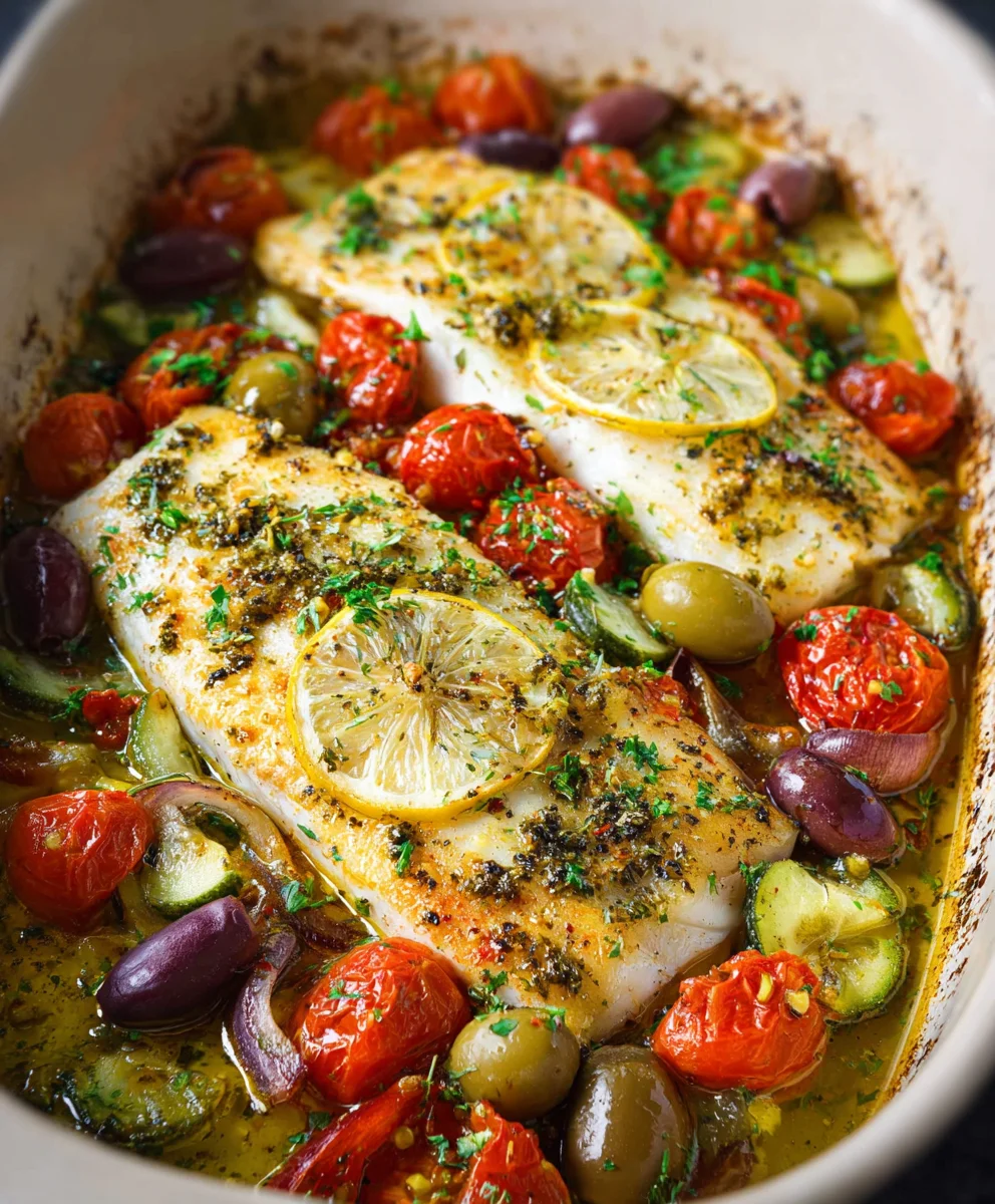 Easy Mediterranean Baked Fish- Quick Healthy Dinner