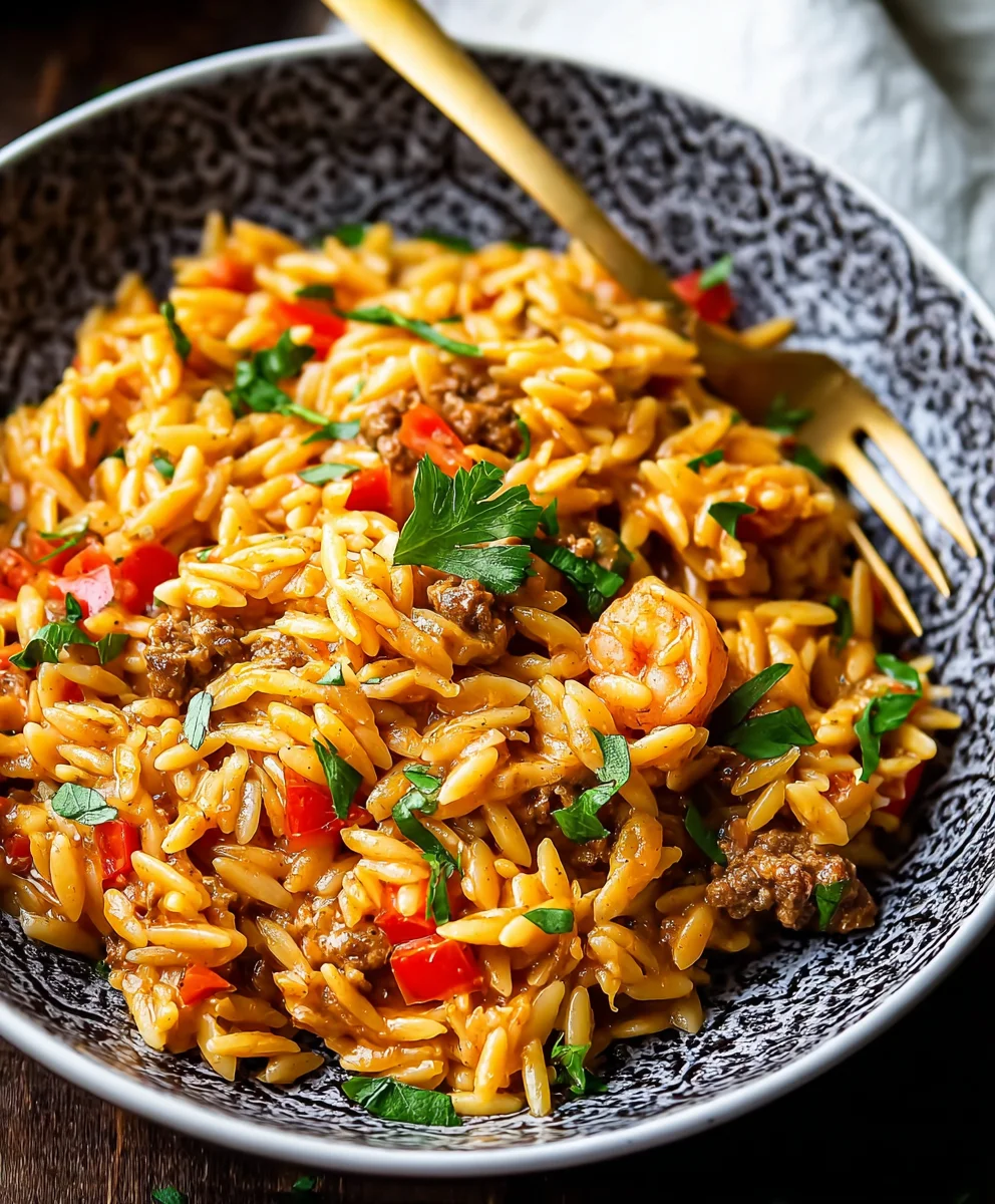 Spicy Cajun Orzo- Easy Beef & Veggie One-Pot Meal