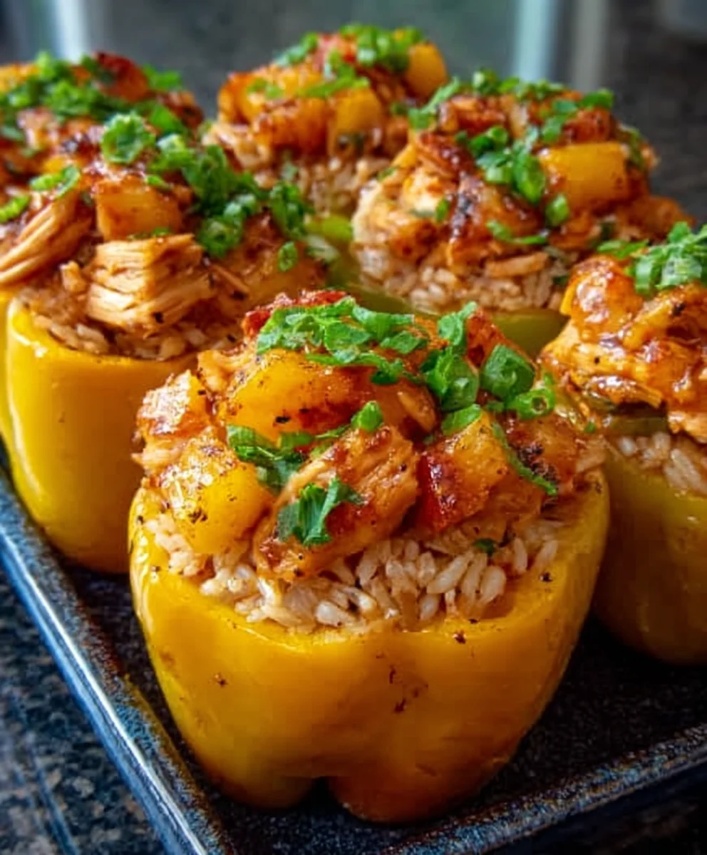 Teriyaki Pineapple Chicken Stuffed Peppers-Sweet Savory Dinner