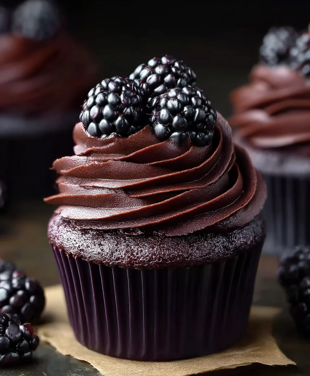 Dark Chocolate Blackberry Cupcakes-Rich & Fruity