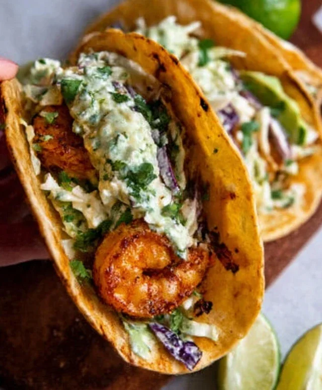 Cilantro Lime Shrimp Tacos with Creamy Slaw