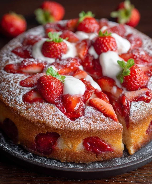 Easy Strawberry Cake with Strawberry Sauce