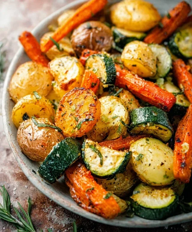 Garlic Herb Roasted Potatoes Carrots and Zucchini