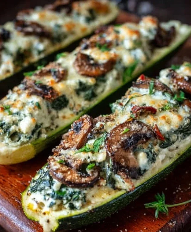 Spinach, Mushroom, and Ricotta Stuffed Zucchini Boats Recipe