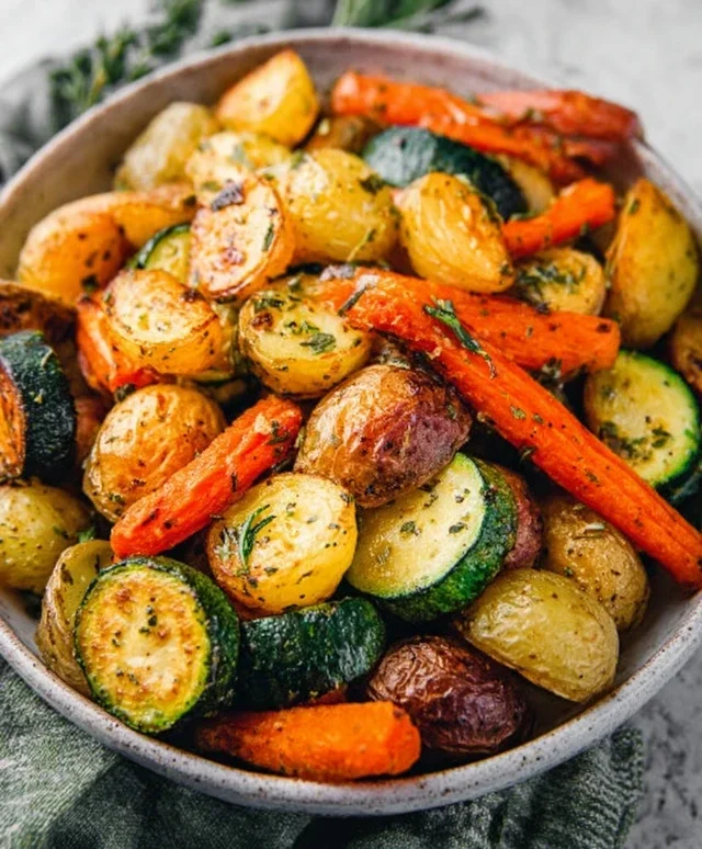 Garlic Herb Roasted Potatoes Carrots and Zucchini