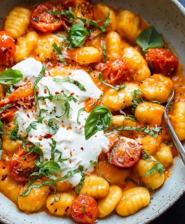 30 Minute Creamy Tomato Gnocchi with Burrata