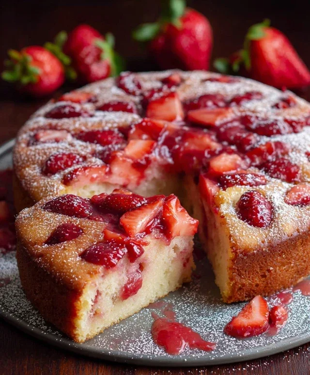 Easy Strawberry Cake with Strawberry Sauce