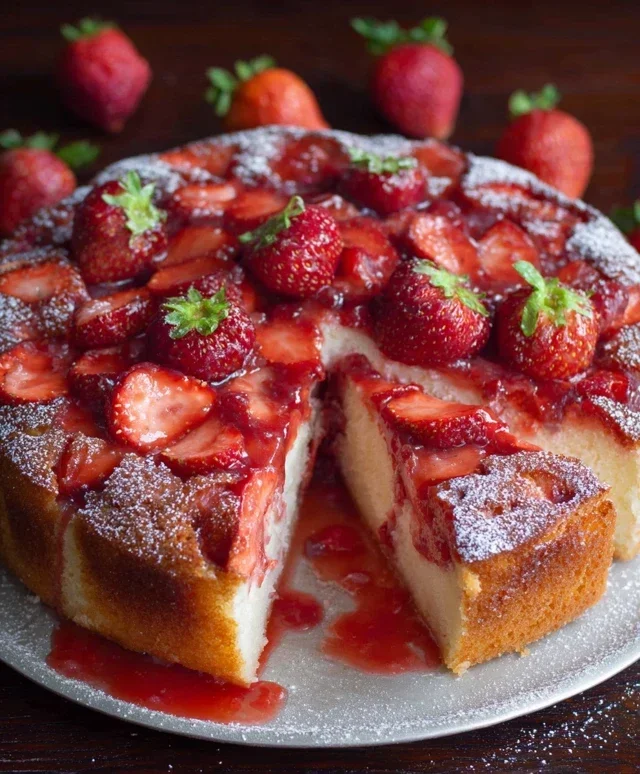 Easy Strawberry Cake with Strawberry Sauce