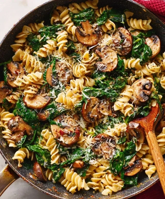Parmesan Spinach Mushroom Pasta Skillet