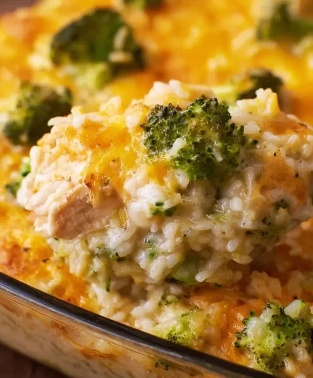 Creamy Chicken Broccoli Rice Cheese Casserole