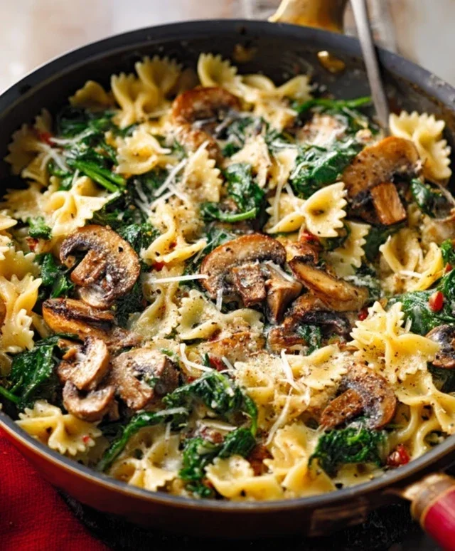 Parmesan Spinach Mushroom Pasta Skillet