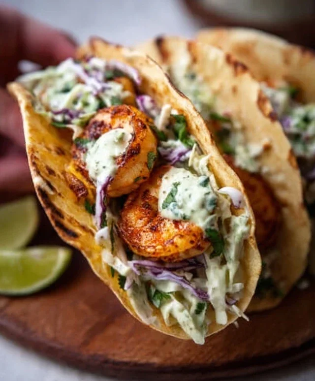 Cilantro Lime Shrimp Tacos with Creamy Slaw