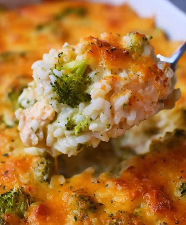 Creamy Chicken Broccoli Rice Cheese Casserole