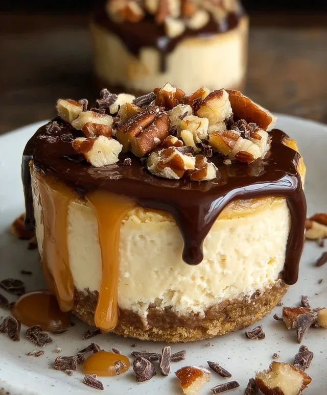 No Bake Turtle Mini Cheesecakes