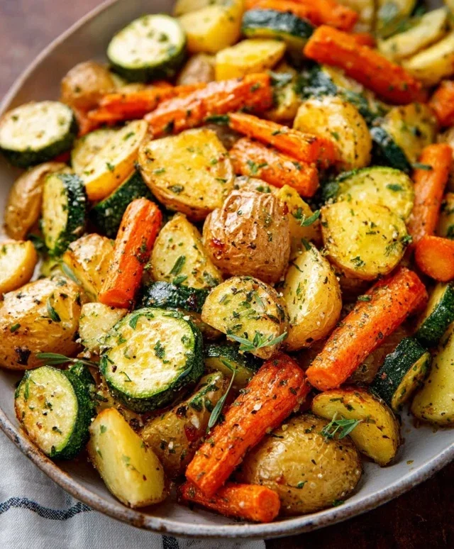 Garlic Herb Roasted Potatoes Carrots and Zucchini