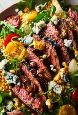 Balsamic Steak Gorgonzola Salad with Grilled Corn