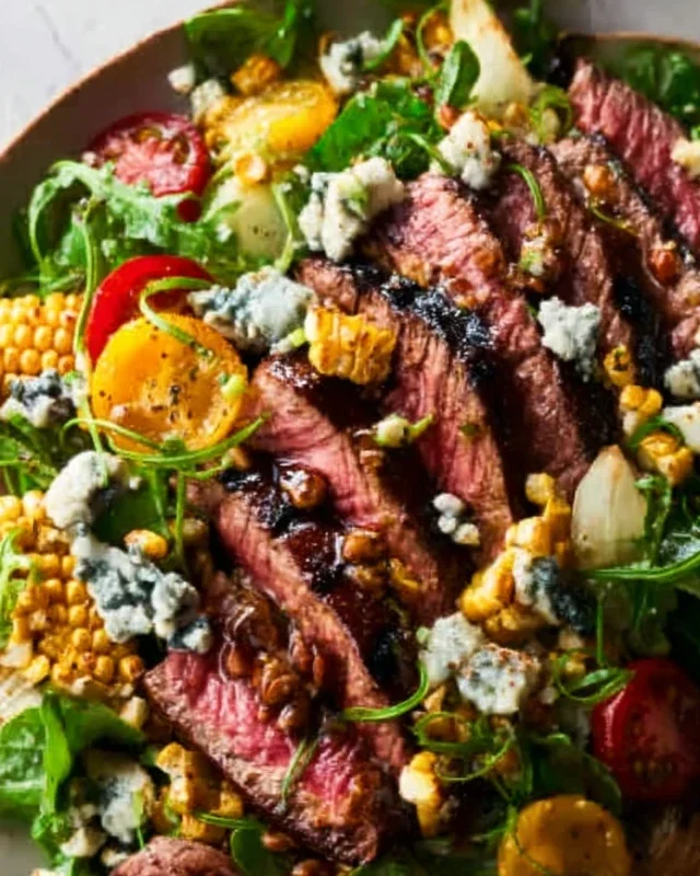 Balsamic Steak Gorgonzola Salad with Grilled Corn