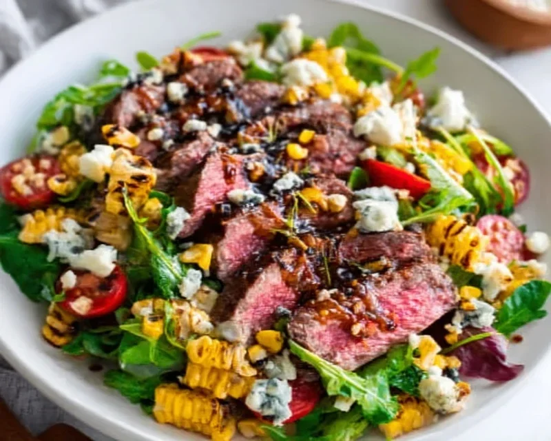 Balsamic Steak Gorgonzola Salad with Grilled Corn