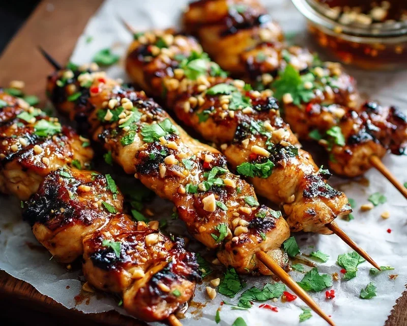 Easy Grilled Asian Chicken Skewers with Honey Garlic Sauce