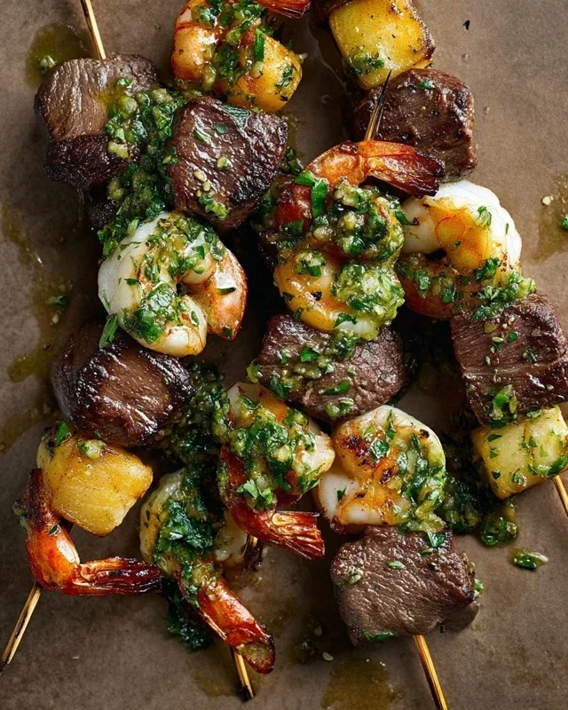 Surf and Turf Kabobs with Chimichurri Sauce
