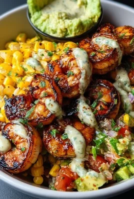 Grilled Shrimp Bowl with Avocado, Corn Salsa & Creamy Garlic Sauce