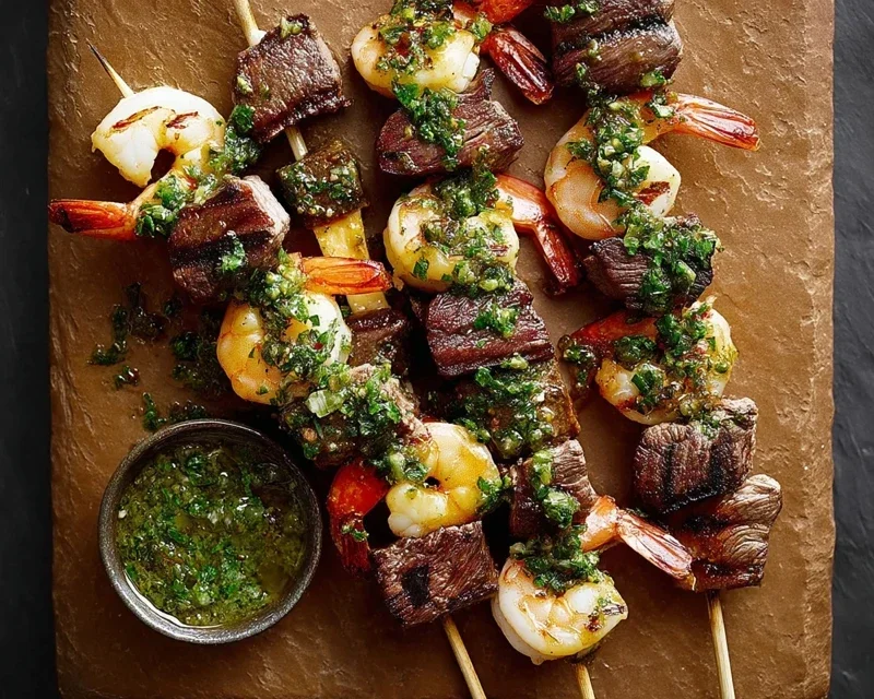 Surf and Turf Kabobs with Chimichurri Sauce