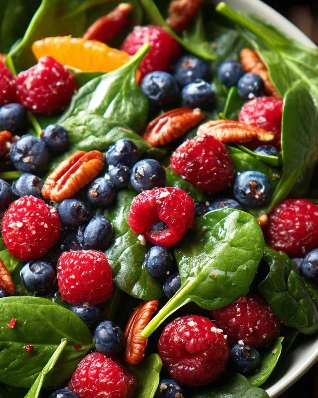 Berry Spinach Salad with Blueberries and Raspberries