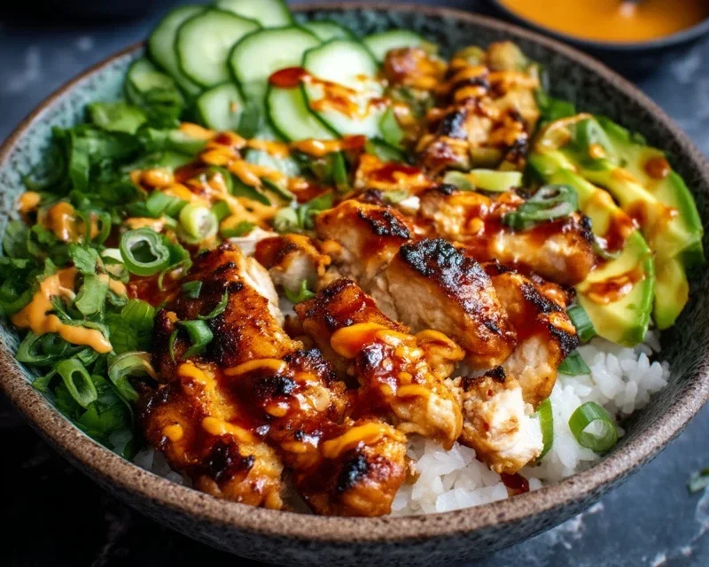 Spicy Honey-Gin Extract Extractger Chicken Bowls with Yum Yum Sauce